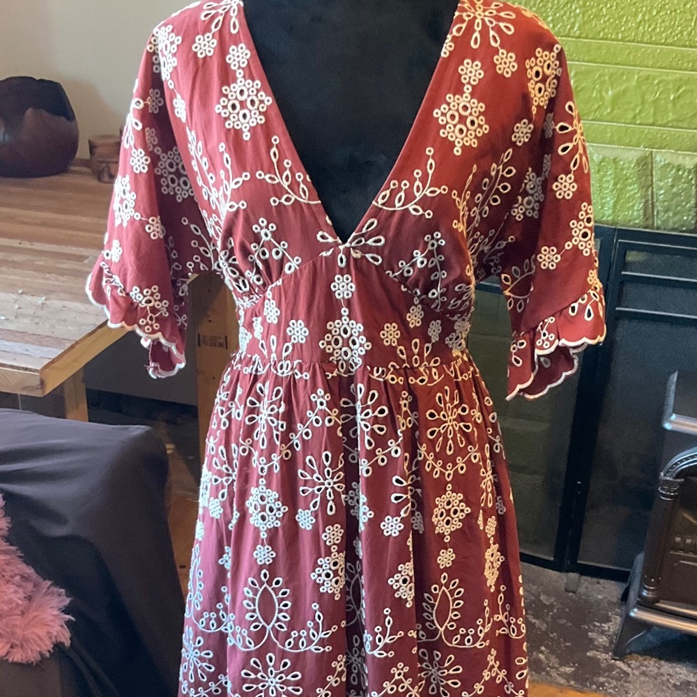 BB Dakota by Steve Madden Brown Eyelet Cotton Dress - size Small/Large